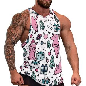 Funnny Chiristmas Pigs Heren Tanktop Grafische Mouwloze Bodybuilding Tees Casual Strand T-Shirt Grappige Gym Spier