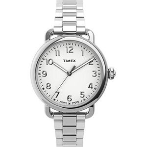 Timex Women's Standard 34mm Stainless Steel Analog Quartz Leather Strap, Silver, 14 Casual Watch (Model: TW2U13700)