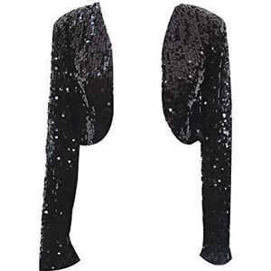 Mengyu Womens Sparkly pailletten lange mouw bijgesneden blazer Bolero schouders op, Zwart, one size