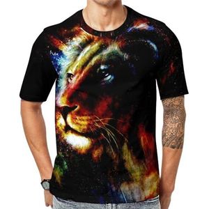 Blacklight Lion T-shirt met korte mouwen voor heren, ronde hals, print, casual T-shirt, tops, 2XL