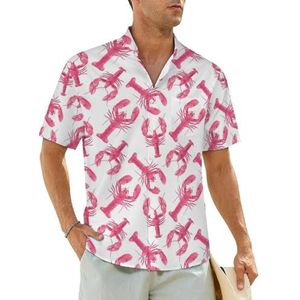 Roze kreeft herenoverhemden korte mouwen strandshirt Hawaiiaans shirt casual zomer T-shirt L