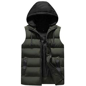 GAOHONGMEI Mens Gilets gewatteerde bodywarmer lichtgewicht Hooded mouwloze jas outdoor vesten - ArmyGreen-XL