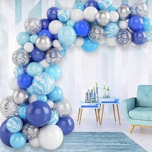 FeestmetJoep® Ballonnenboog Blauw/Zilver/Marmer - 107-delig ballonnenpakket Babyshower - Babyshower Jongen - Ballonnenboog verjaardag - Huwelijk - Pensioen versiering - Geslaagd versiering