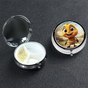 Pillendoosje met spiegel, kleine pillenorganizer, 3 compartimenten, Bee Roud Travel Pillendoosje voor portemonnee of zak, draagbare pillencontainer, schattige medicijnorganizer