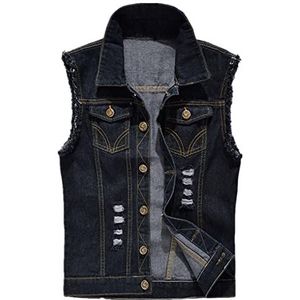 Kelmon Mouwloze jeans mannenvest met revers, Zwart, S