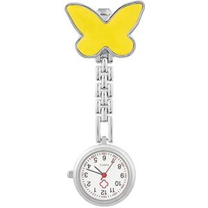 Gepersonaliseerd zakhorloge Fashion Pocket Medisch verpleegster Horloge Vrouwen Jurk Horloges Hanger Opknoping Quartz Klok Vlinder Vorm Gegraveerd Horloge (Kleur: Geel)