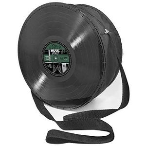 Mancha de Creación - Tas gemaakt van vinyl LP's, zwarte stof en muziekband ontwerp, ronde schoudertas voor dames, verstelbaar handvat, retro, vintage, casual