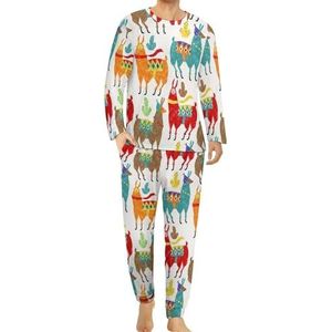 Alpaca en lama's pyjamaset voor heren, loungewear met lange mouwen, bovendeel en onderkant, 2-delig
