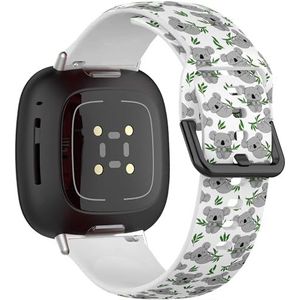 Zachte sportband compatibel met Fitbit Sense / Sense 2 / Versa 4 / Versa 3 (koala groene bladeren eucalyptus) siliconen armband accessoire