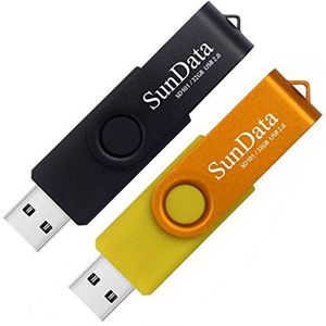 SunData USB-sticks, USB 2.0, geheugensticks, 32 GB, Thumb Drives, geheugensticks, roterend metaal, 2 gemengde kleuren: zwart, goud, 2 stuks