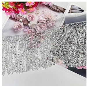 Zijdeachtige satijnen stof 20 cm brede kanten pailletten jurk kwastjes franje trim voor naaien garnituur couture lange rok versieringen ambachten decoratief omzoomd voor kleding DIY (zilver)