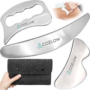 COZLOW 3-in-1 roestvrijstalen spierschraper-gereedschapsset - Lichaamsschrapende massagehulpmiddelen voor IASTM-therapie - Deep Tissue Gua Sha Massager