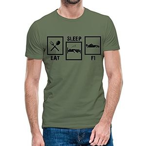 Mannen Eet Slaap F1 T-shirt Formule 1 Race Sport top Verjaardag Tee klein tot 5xl (Militair Groen, S)