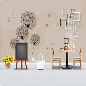3D Vintage Paardenbloem Zwart Wit Vierkant 3D Behang Huis Kantoor Home Eetkamer Bank Slaapkamer Woonkamer TV Achtergrond Muur-150cm×105cm