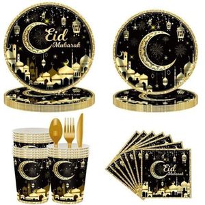 Eid Ramadan Mubarak Feestbenodigdheden Servies Gunsten Cups Platen Servetten voor Eid Ramadan Party Dining Decoratie Benodigdheden