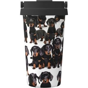 EdWal Teckel Weiner Pet Dog Print 500 ml koffiemok, geïsoleerde campingmok met deksel, reisbeker, geweldig voor elke drank