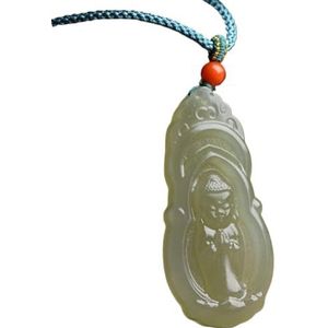 Edelsteen ketting, jade ketting, natuurlijke edelsteen Tian Jade ketting Baby Boeddha hanger ketting Feng Shui Amulet ketting for vrouwen Trui ketting ketting Reiki Chakra Talisman for welvaartsgeld