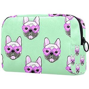 Bulldogs met zonnebril reizen make-up tas grote cosmetische tas make-up case organizer rits zakje voor vrouwen meisjes