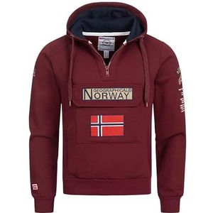 Geographical Norway Gymclass Heren - Hoodie voor Mannen Kangaroo Pocket Zip UK - Sweatshirt Logo Pullover Hoody Warm Lange Mouw - Truien Heren Lente Zomer Herfst Winter, Bordeaux, L