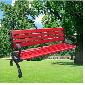 Houten tuinbank, Terrashouten picknick lange kruk, Tuinbankkruk anti-wind en regen, Zware terrasstoel met rugleuning en armen, Natuurlijke decoratieve stijl(Color:Maroon red,Size:B-150cm/59in)