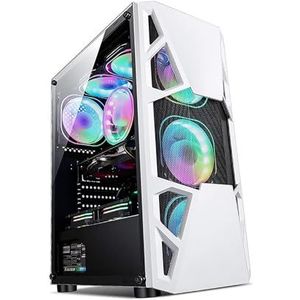 Mid-Tower Computerbehuizing, Gehard Glazen Zijpaneel Verticale GPU-beugel Ondersteunt Waterkoeling ATX, Micro-ATX, Mini-ITX(White)