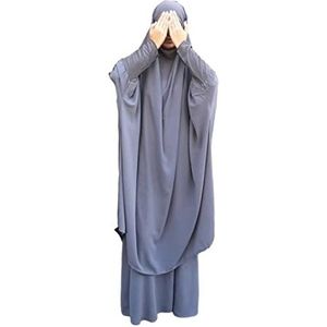 Moslim tweedelige gebedsjurk voor dames, Abaya-jurk, islamitisch, Midden-Oosten, Dubai, Turkije, Max Kaftan, hijab-jurk met volledige lengte, Grijs, Eén Maat
