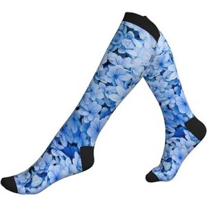 DEXNEL Blauwe Bloemen Compressie Sokken Voor Mannen Vrouwen 20-30 Mmhg Compressie Sokken Voor Sport Ondersteuning Sokken, Zwart, Eén Maat