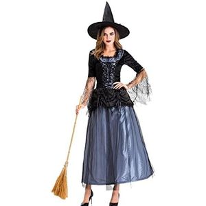 Halloween kostuum, party, koningin, kraai, vleermuizen, dokter, piratenpak, cosplay, vampier, magie, heks kleding met cape voor vrouwen en meisjes, zwart, X-Large