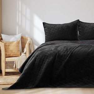 RESTILO Laila Sprei 240x260 cm zwart bedsprei dubbelzijdig stiksel fluweel