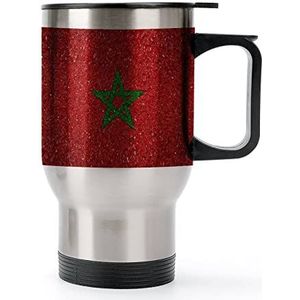 Marokkaanse Nationale Vlag van Marokko Travel Koffiemok met Handvat & Deksel Rvs Auto Cup Dubbelwandige Koffiemokken