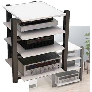 Audio Video Media Stand Met 4 Planken, Media Opslagkast For Entertainment Stereo Componenten For Woonkamer, Gaming, Opnamestudio(White)