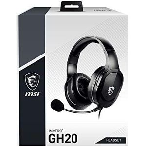 MSI Immerse GH20 Gaming-headset, bekabeld, verstelbaar, licht ontwerp, volumeregeling, brilvriendelijke oorschelpen, 3,5 mm audio-aansluiting, PC/Mac/PS4/Xbox, zwart, groot