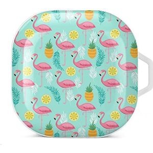 Roze flamingo ananassen oordopjes hoesje compatibel met Samsung hard shell beschermhoes wit stijl