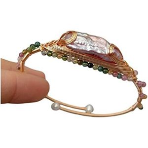 Armbanden Zoetwater gekweekte paarse Biwa parel witte parel natuurlijke meerkleurige ronde toermalijn handgemaakte armband armband verstelbaar (Color : White)