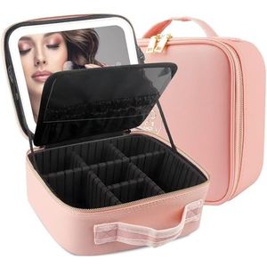 yermin beauty- make-up tas- makeup tas met led spiegel- makeup organizer - makeup tas met ingebouwde led spiegel- beautycase - zwart (Roze)