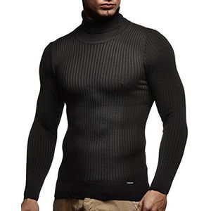 Leif Nelson Coltrui voor heren, gebreide trui - coole herentrui met rolkraag - dunne gebreide herentrui winter en zomer, zwart, M