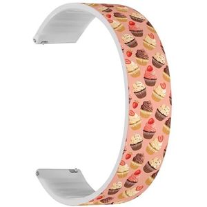 RYANUKA Solo Loop band compatibel met Ticwatch Pro 3 Ultra GPS/Pro 3 GPS/Pro 4G LTE / E2 / S2 (Cupcakes On Pink) Quick-Release 22 mm rekbare siliconen band band accessoire, Siliconen, Geen edelsteen