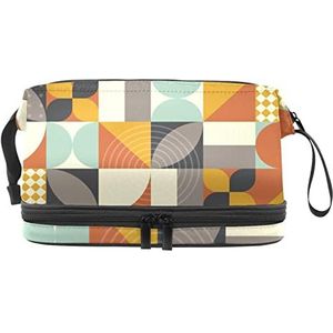 Grote capaciteit reizen cosmetische tas,Make-up tas,Waterdichte make-up tas Organizer, kleurrijke geometrische vorm mozaïek, Meerkleurig, 27x15x14 cm/10.6x5.9x5.5 in