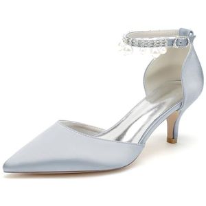 EICOFF Vrouwen Kitten Heel Pumps Dames Puntige Gesloten Teen Bruiloft Schoenen Parel Enkelbandje Bruids Jurk Party Prom Sandalen,Zilver,36 EU