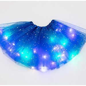 Meisjesrok met ledverlichting, tuturok, lichtgevende tule, prinsessenrok, dansrok, ballet, danskostuum voor Kerstmis, feest, blauw, Eén Maat