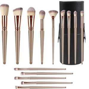 Multifunctionele Make-upborstel Make-upkwastenset 14-delige Oog- En Gezichtsmake-upkwasten Met Synthetische Haren Oogmake-up Kwasten voor Dames(Brown+Brush Bucket)
