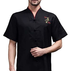 YWUANNMGAZ Unisex korte mouw chef-kok jas met zakken, heren dames lichtgewicht restaurant werkkleding en uniformen voor koken (kleur: zwart, maat: F (4XL))