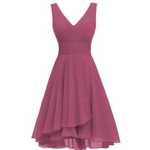 Dames dubbele V-hals korte bruidsmeisjes jurken geplooide chiffon formele thuiskomst jurken, Moerbei, 42
