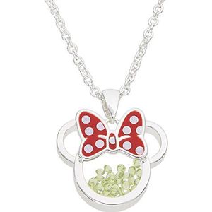 Disney Minnie Silver Plated Brass met rode Enamel Bow August Birthstone Floating Stone Necklace CF00308SAUGL-Q.PH