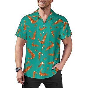 Cooked Red Shrimps Pattern Casual Button-Down Shirts Korte Mouw Cubaanse Kraag Tees Tops Hawaiiaans T-shirt 2XL
