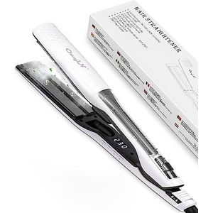 Professionele Stoomstijltang,Geavanceerde Keramische Coating met Negatieve Ionenfunctie,PTC-Snelverwarming,Langdurig Glad Effect,Temperatuurregeling 100°C-230°C,15 ml Zichtbaar Waterreservoir