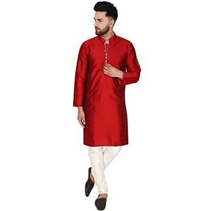 SKAVIJ Kurta Pyjama 2-Delig - Feestjurk - Kostuum voor Heren Rood XL