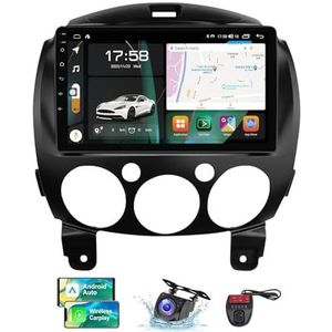 Android 13 Autoradio 9 Duim Touch Display Voor Mazda 2 2007-2014 Met Draadloze Carplay Android Auto/GPS/4G WiFi/FM RDS DAB+/Buletooth 5.0/Bediening op het stuur + Camera en DVR(NF-7)