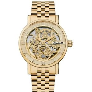 Ingersoll The Herald Mens 40mm automatisch horloge met skelet wijzerplaat en roestvrij stalen armband, Goud, armband