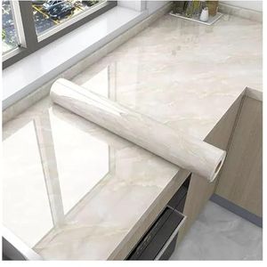 Behang, Lengte marmeren schil- en plakbehang, zelfklevend, verwijderbaar glanzend graniettextuurbehang(Beige,196.85x31.5IN)